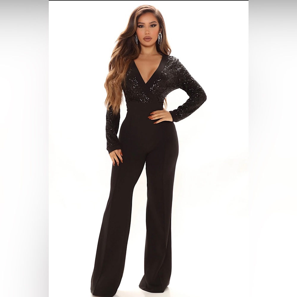 Glamour & Glitz Sequin Jumpsuit - Black - Large